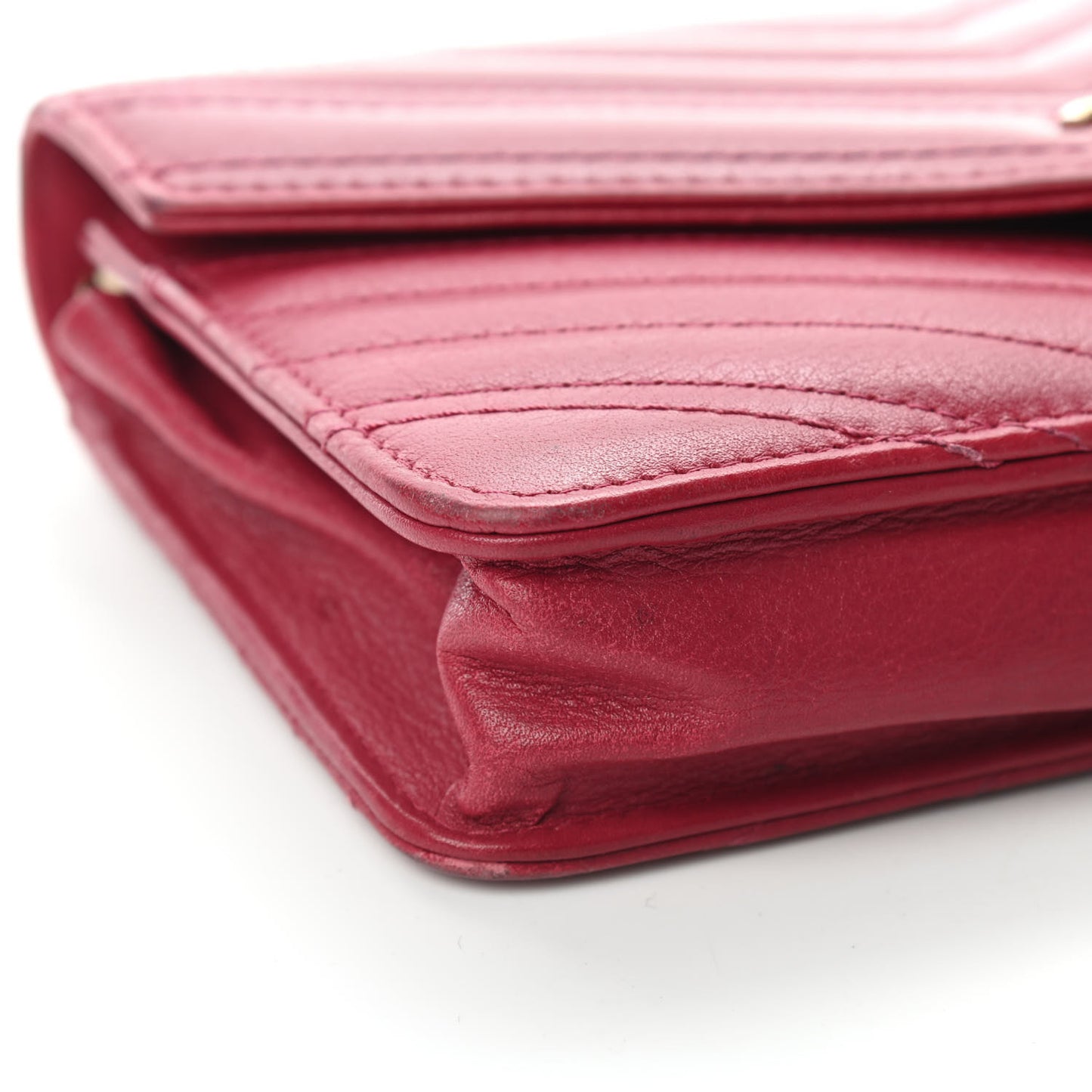 Goatskin Chevron Quilted Statement Wallet On Chain WOC Dark Pink