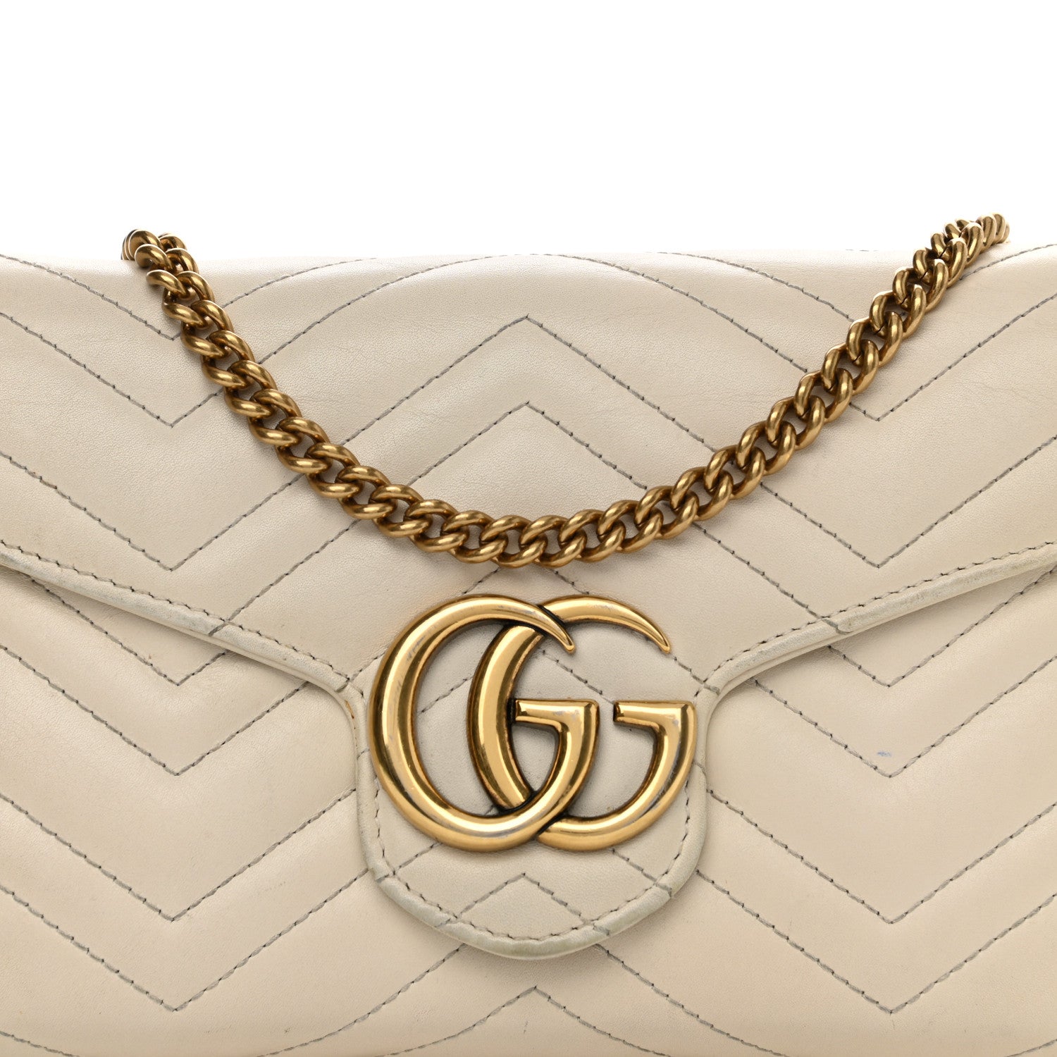 Gucci Calfskin Matelasse GG Marmont Chain Wallet Mystic White 8 of 21