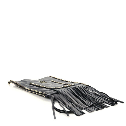 Chanel Calfskin Quilted Fringe Small Shopping Bag Black 4 of 9