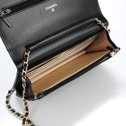 Chanel Lambskin Camellia Embossed Wallet on Chain WOC Black 8 of 8
