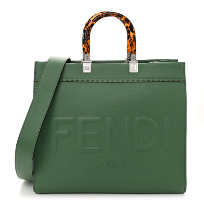Fendi Vitello Cher Plexiglass Logo Debossed Medium Fendi Sunshine Shopper Tote Verde Islanda 1 of 11