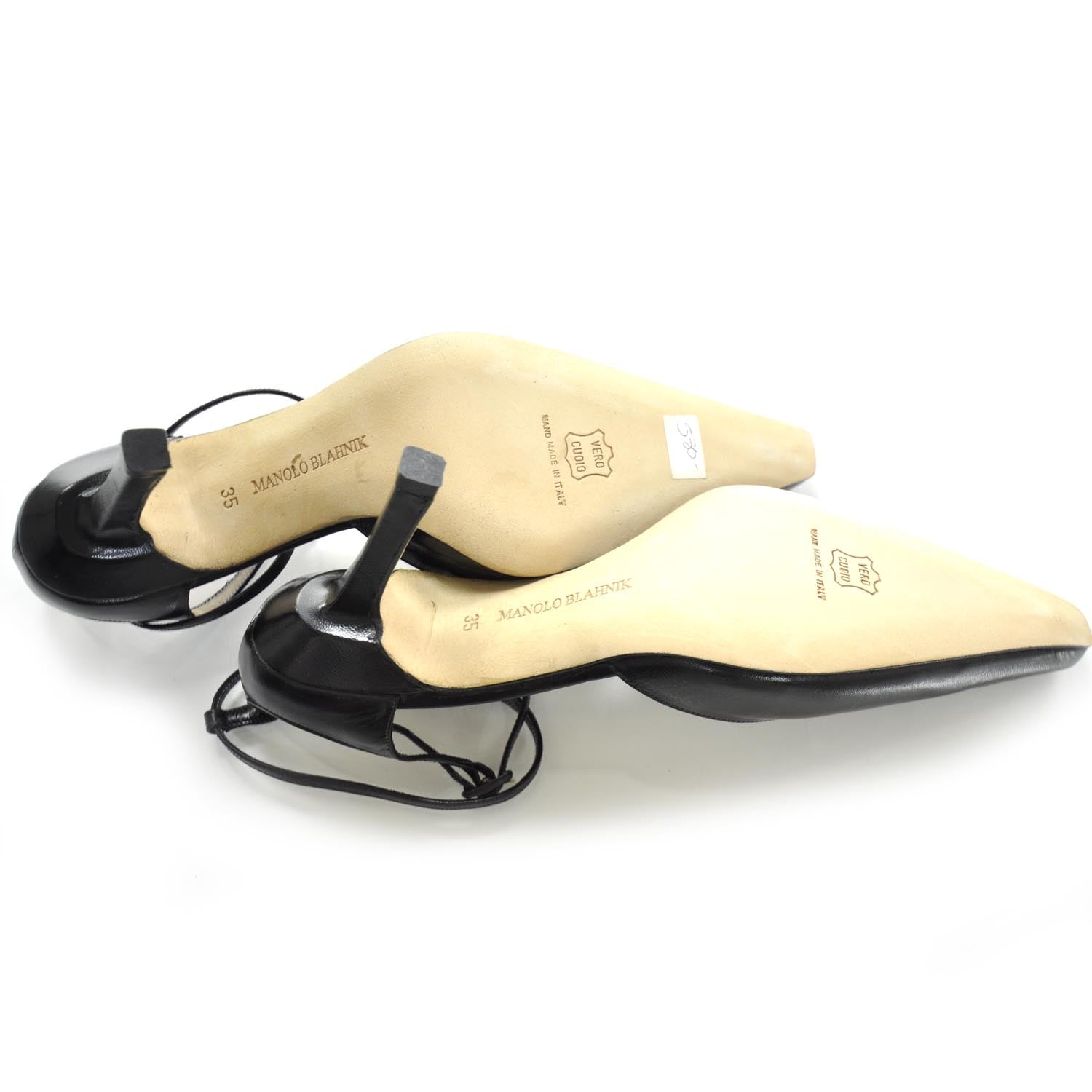 FASHIONPHILE MANOLOBLAHNIKSnakeskinandLeatherSlingbackPumps35 5 of 8