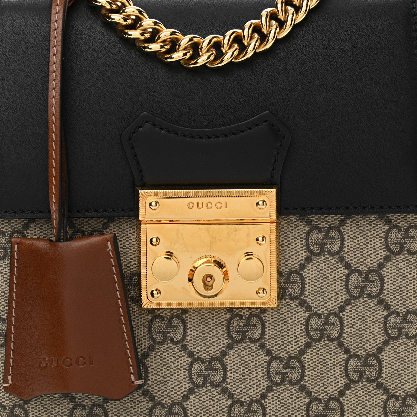 GG Supreme Monogram Calfskin Padlock Backpack Beige Cuir Black