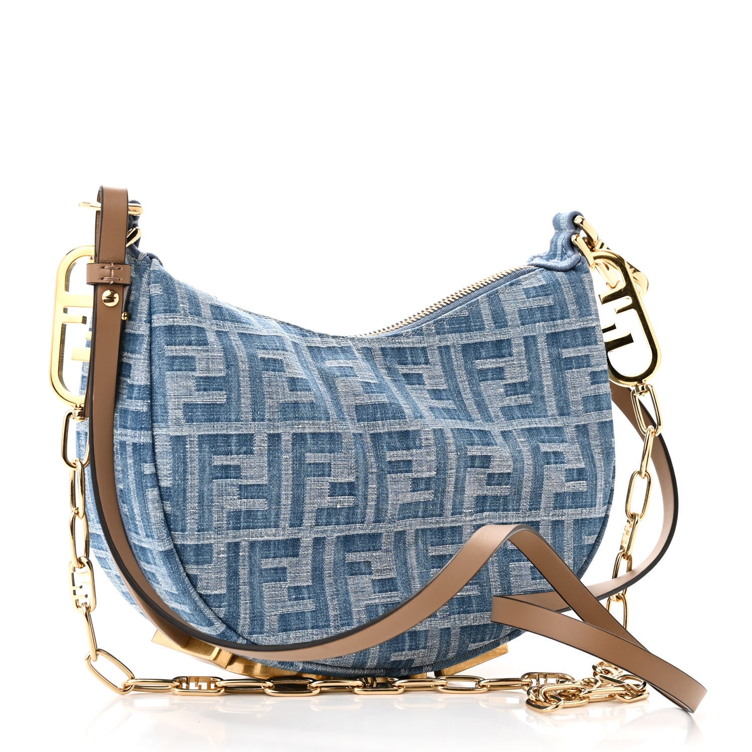 Fendi Denim Vitello King F is Fendi FF Embroidered Mini
