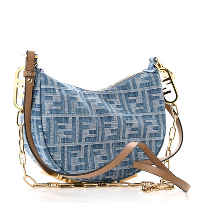 Fendi Denim Vitello King F is Fendi FF Embroidered Mini Fendigraphy Hobo Bag Denim Sand 3 of 10