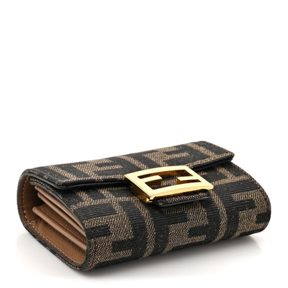 Fendi Fabric Jacquard FF 1974 Flap Card Holder Tobacco Moro 4 of 8