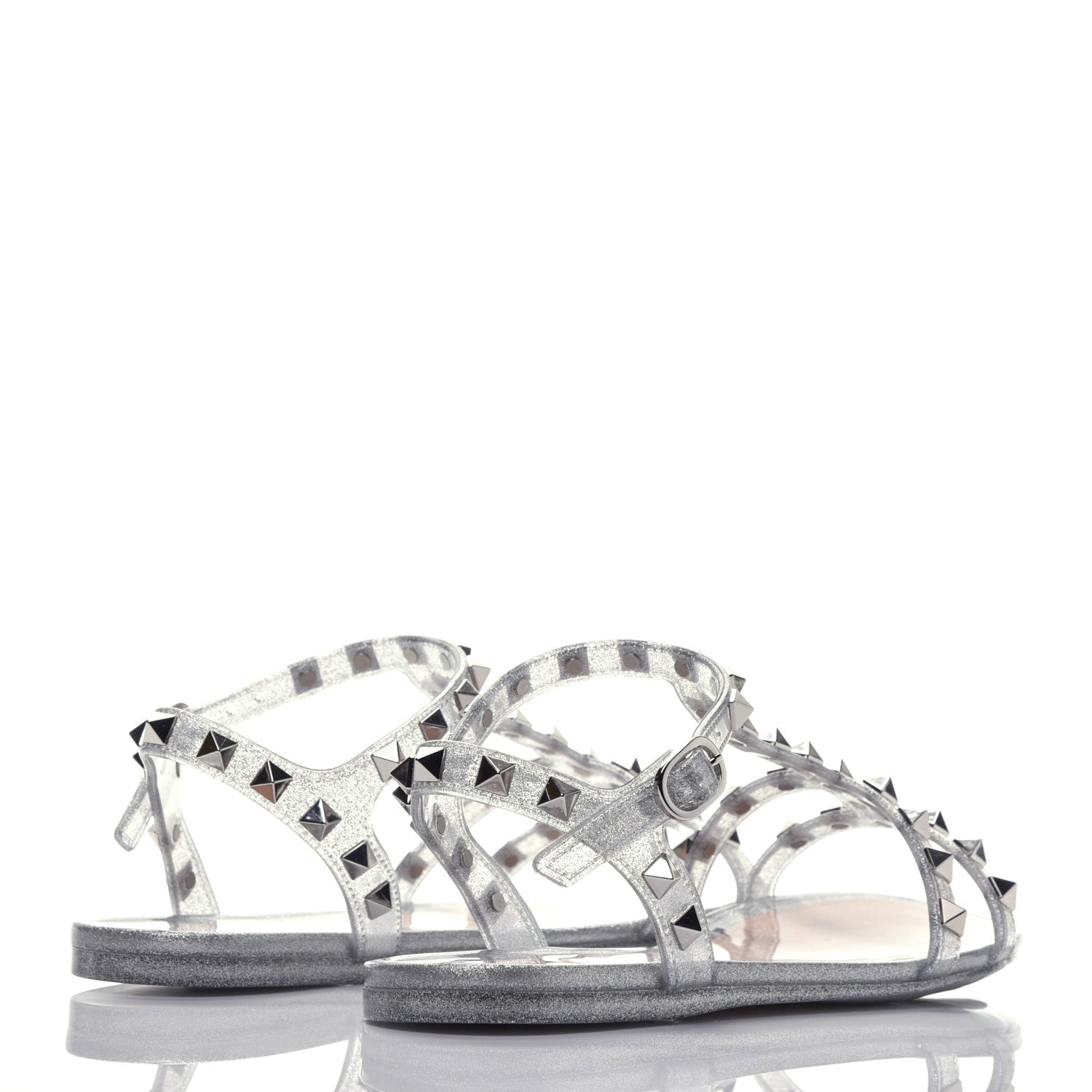 Valentino Garavani PVC Jelly Glitter Rockstud Caged Sandals 36 SIlver 3 of 8