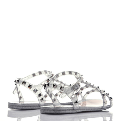 Valentino Garavani PVC Jelly Glitter Rockstud Caged Sandals 36 SIlver 3 of 8