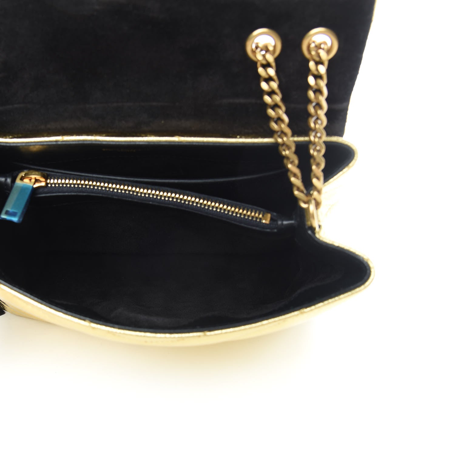 Saint Laurent Metallic Calfskin Y Quilted Small Loulou Monogram Chain Satchel Gold 5 of 11