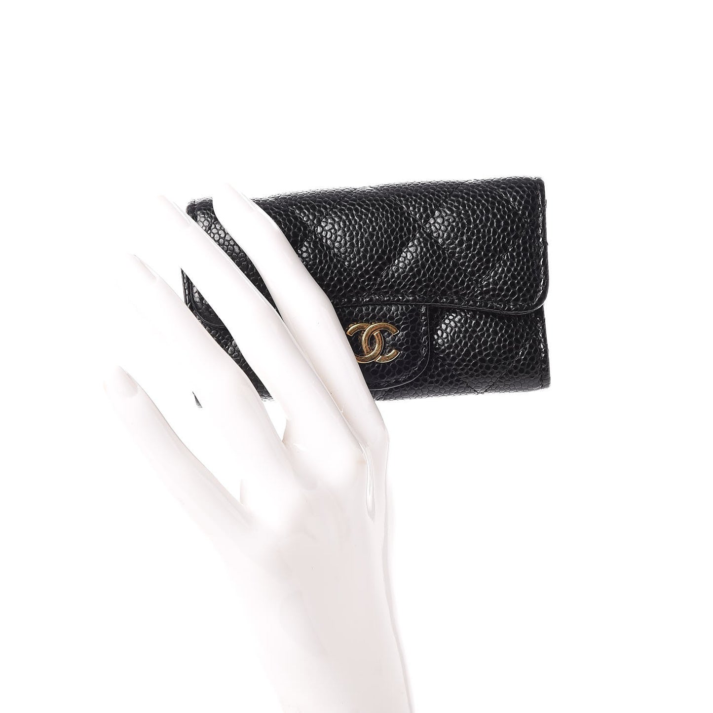 Caviar Quilted 6 Key Holder Black