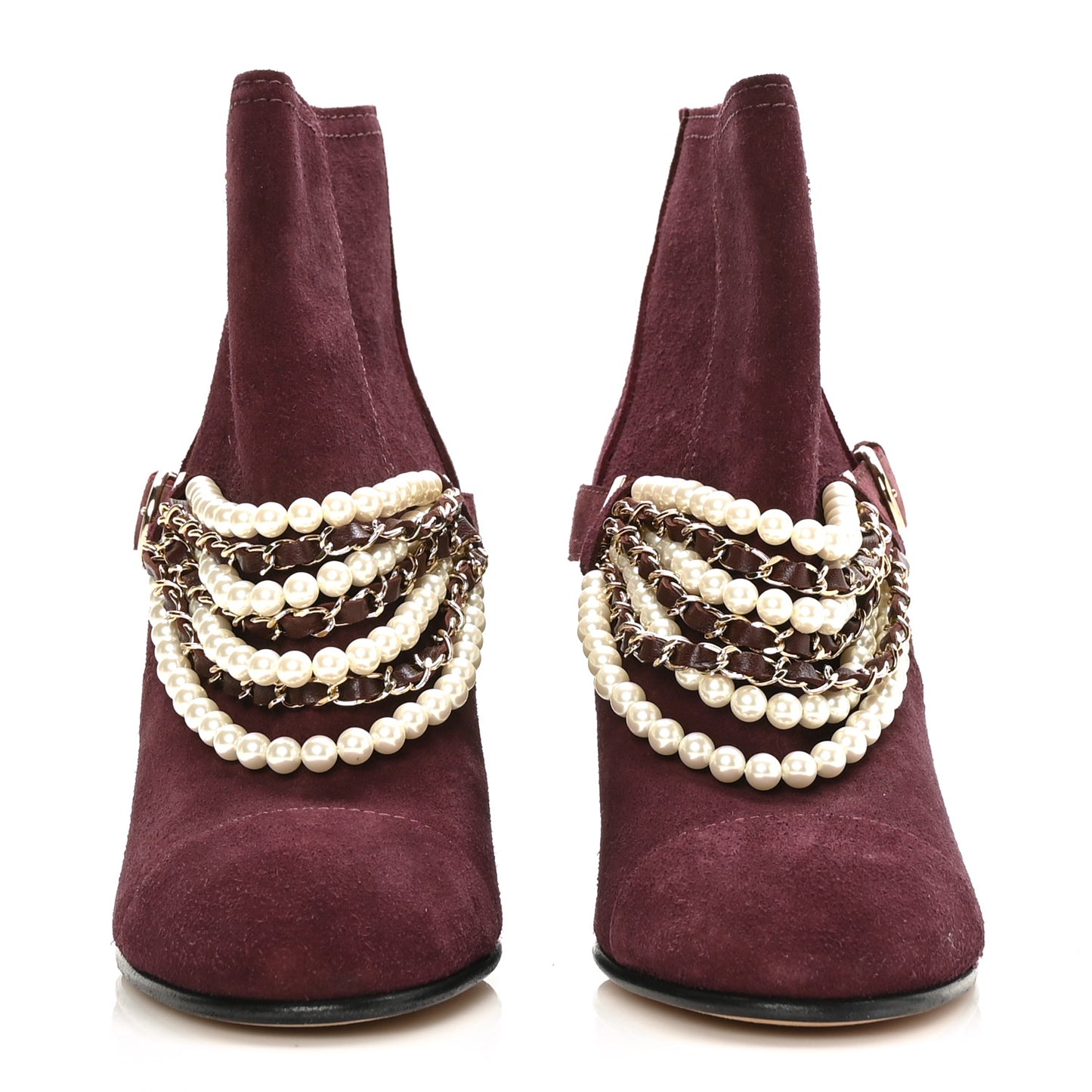 Suede Calfskin Pearl Cap Toe Short Boots 41 Burgundy