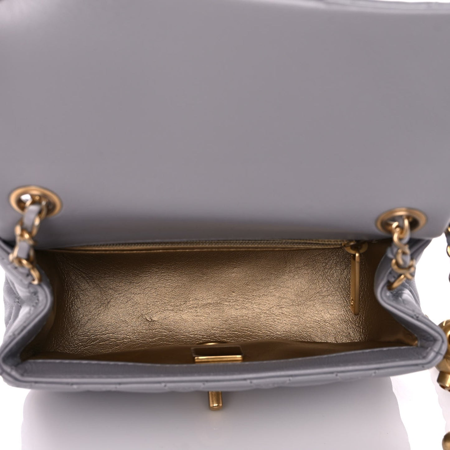 Lambskin Quilted Mini Pearl Crush Flap Light Grey