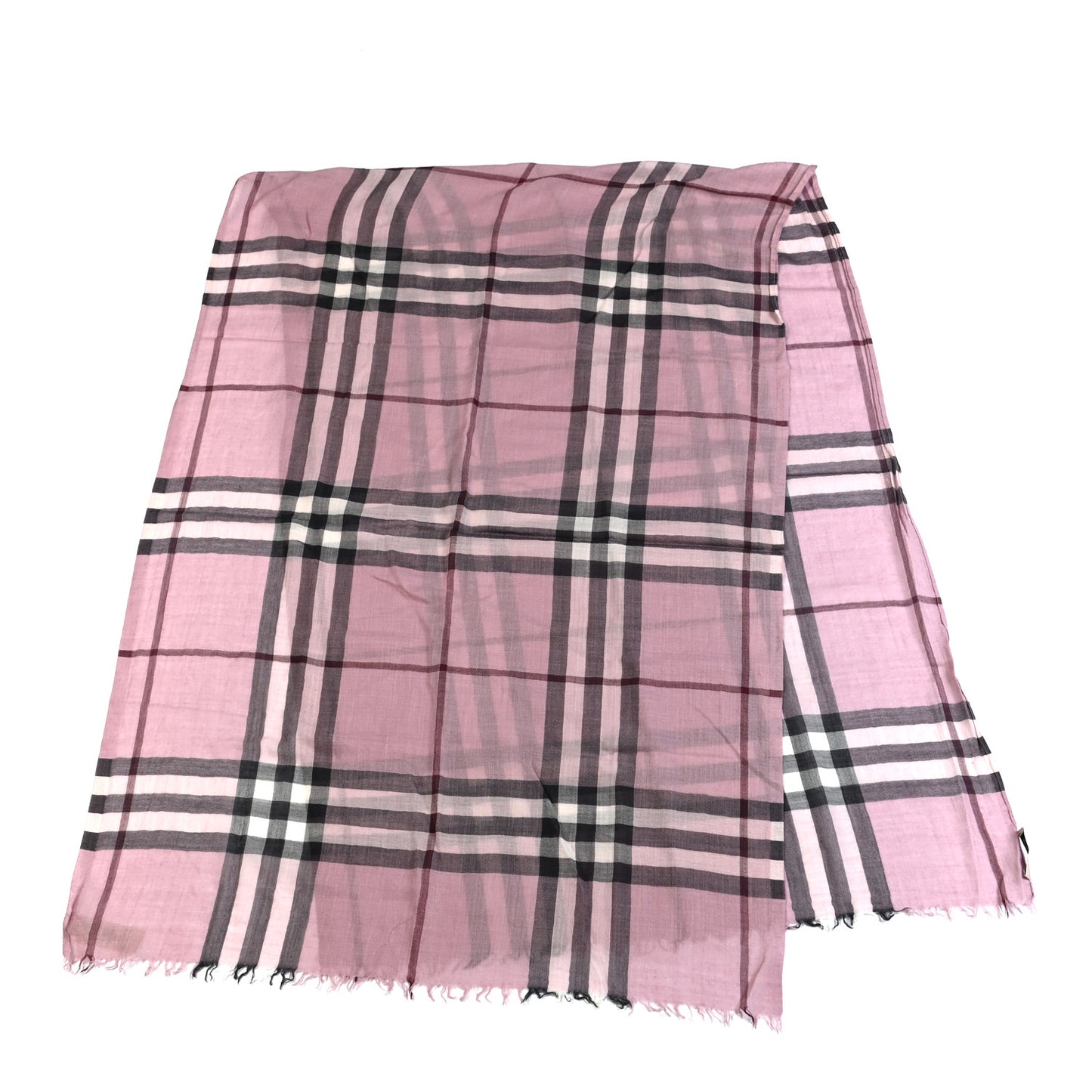 Silk Wool Gauze Giant Check Scarf Ash Rose