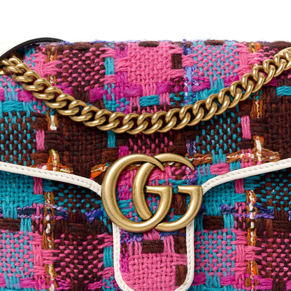 Gucci Tweed Calfskin Spicy Check Small GG Marmont Shoulder Bag Pink Multicolor Mystic White 9 of 10