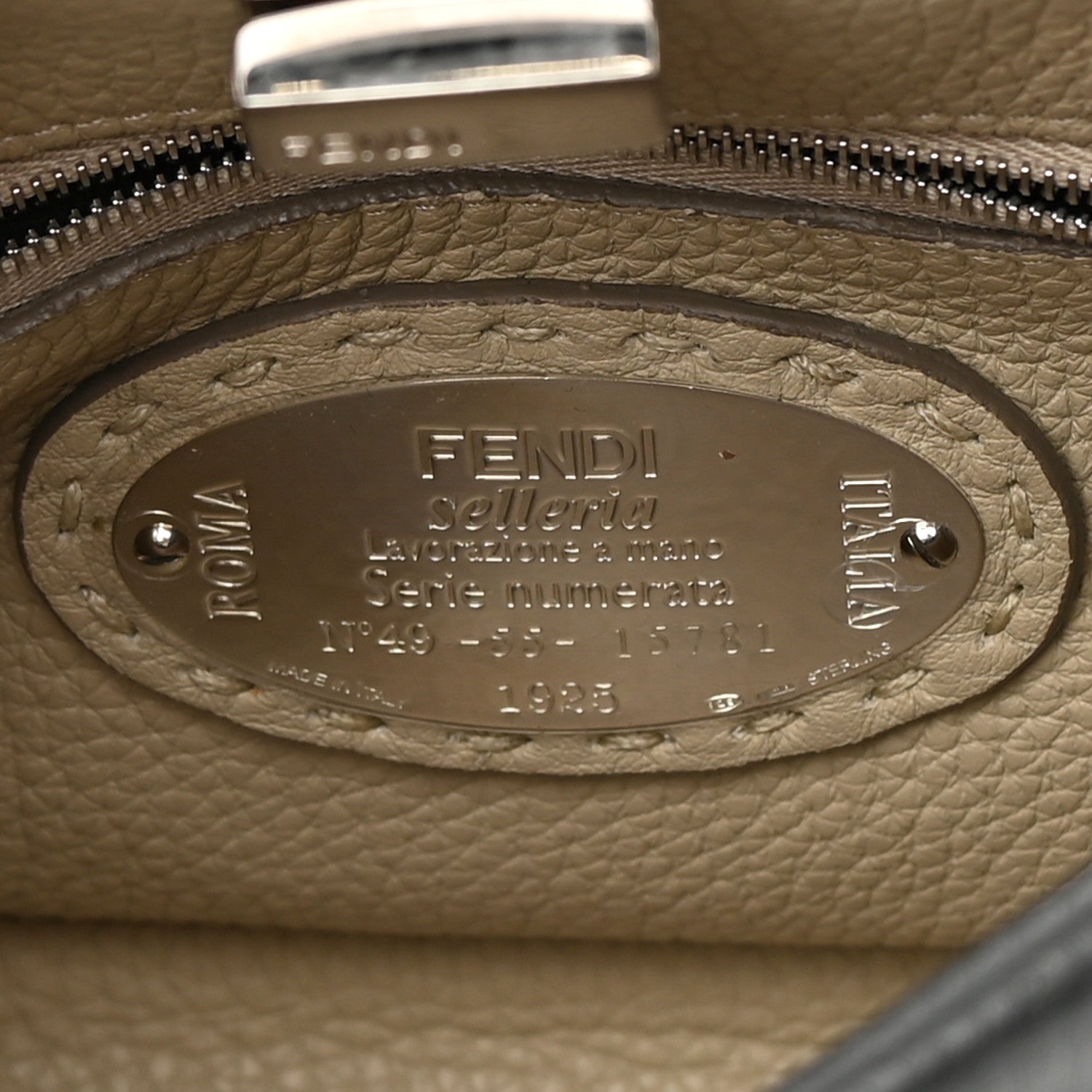 Fendi Cuoio Romano Selleria Bi-Color Mini Peekaboo Iconic Satchel Asfalto Latte 7 of 13