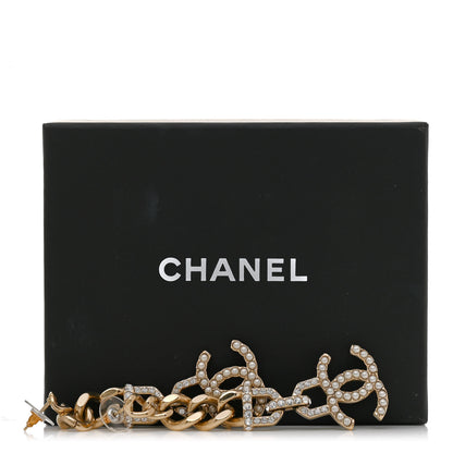 Chanel Pearl Crystal CC Chain Link Drop Earrings Gold 5 of 5