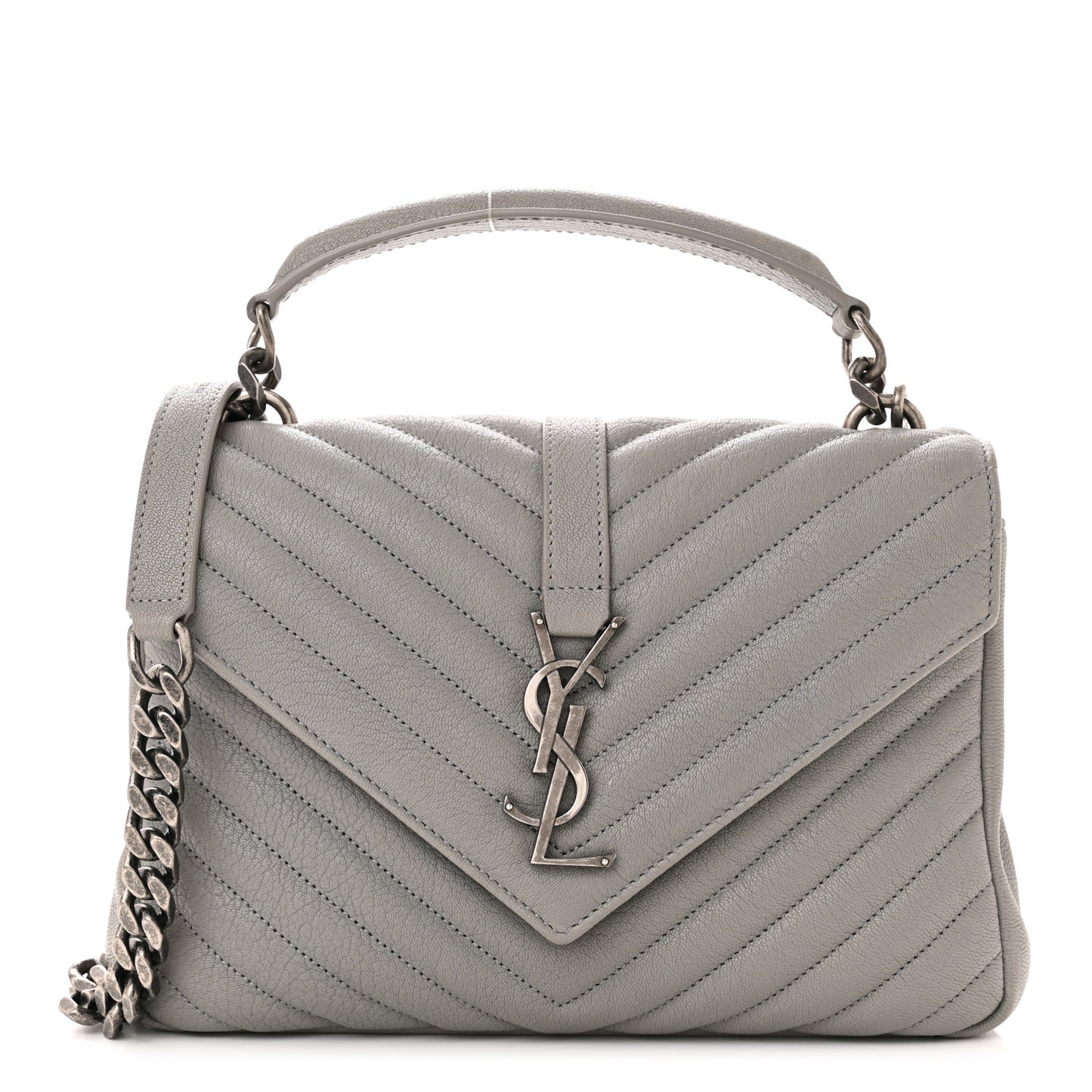 Sheepskin Matelasse Chevron Monogram Medium College Bag New Stone