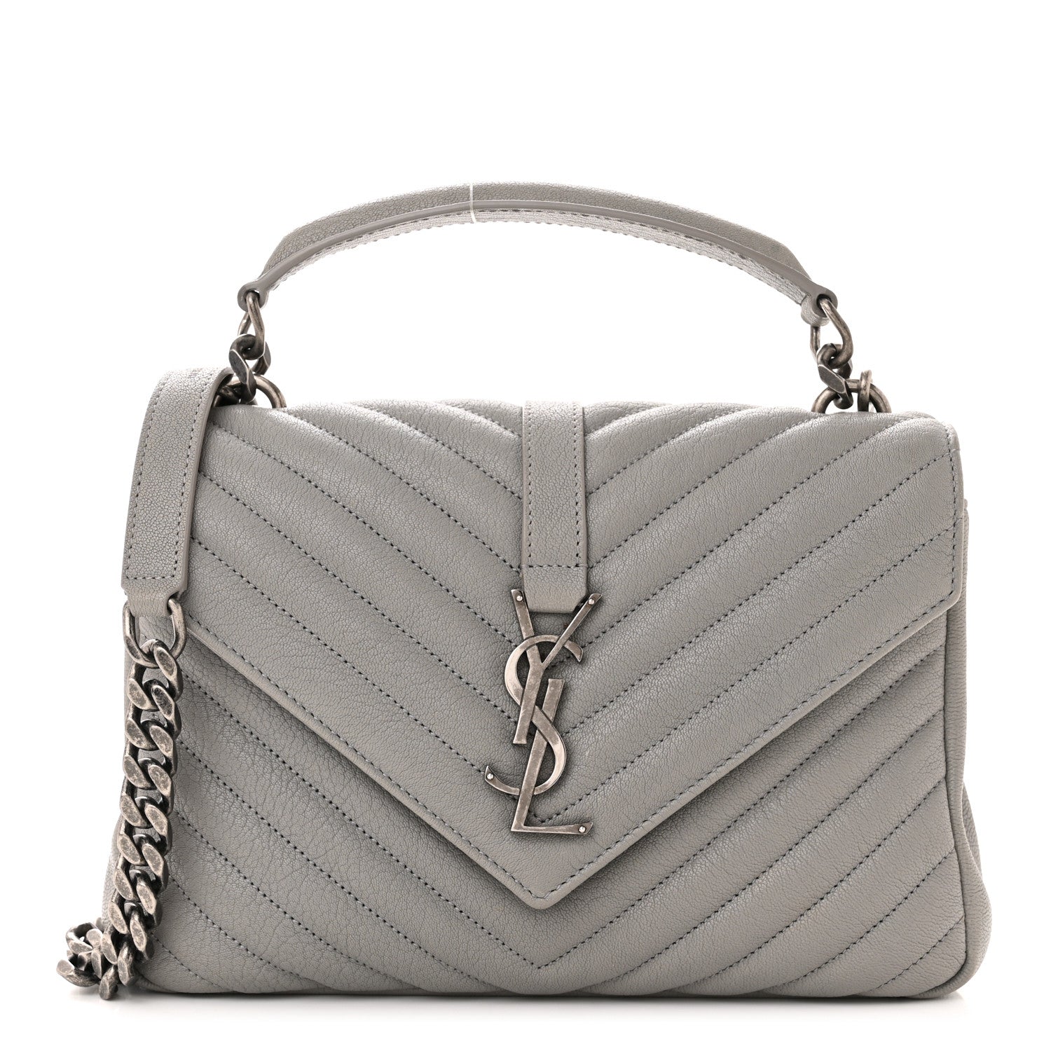 Saint Laurent Sheepskin Matelasse Chevron Monogram Medium College Bag New Stone 1 of 10