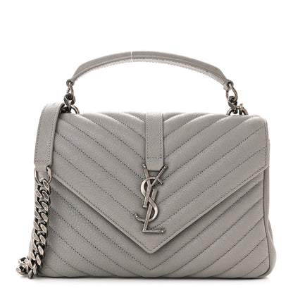 Saint Laurent Sheepskin Matelasse Chevron Monogram Medium College Bag New Stone 1 of 10