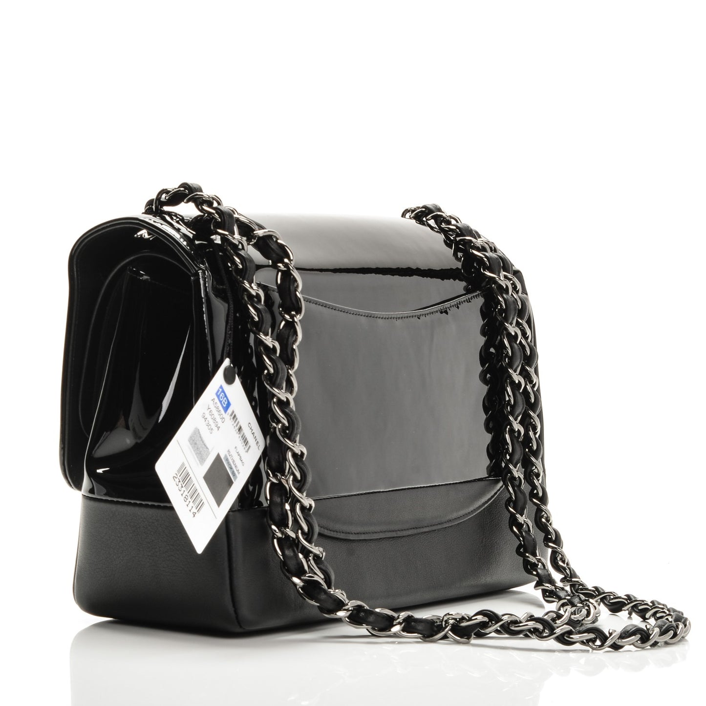 Patent Calfskin Jumbo Classic Pure Double Flap Black