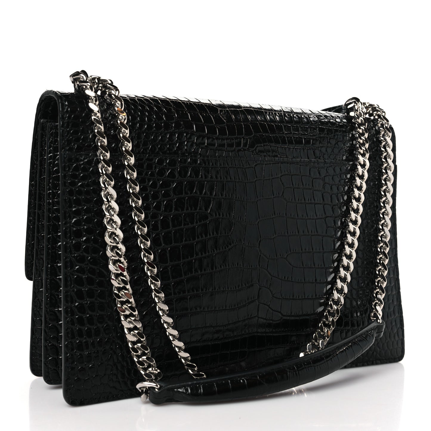 Calfskin Crocodile Embossed Large Monogram Sunset Black