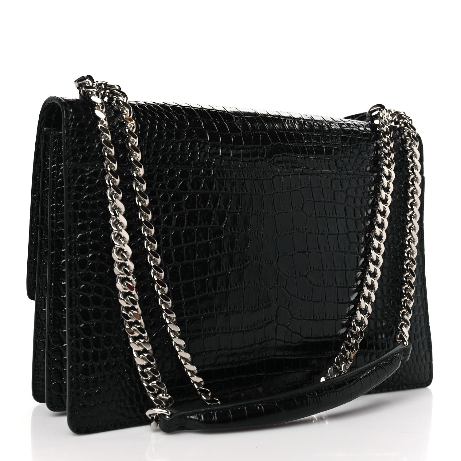 Saint Laurent Calfskin Crocodile Embossed Large Monogram Sunset Black 3 of 8