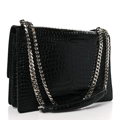 Saint Laurent Calfskin Crocodile Embossed Large Monogram Sunset Black 3 of 8
