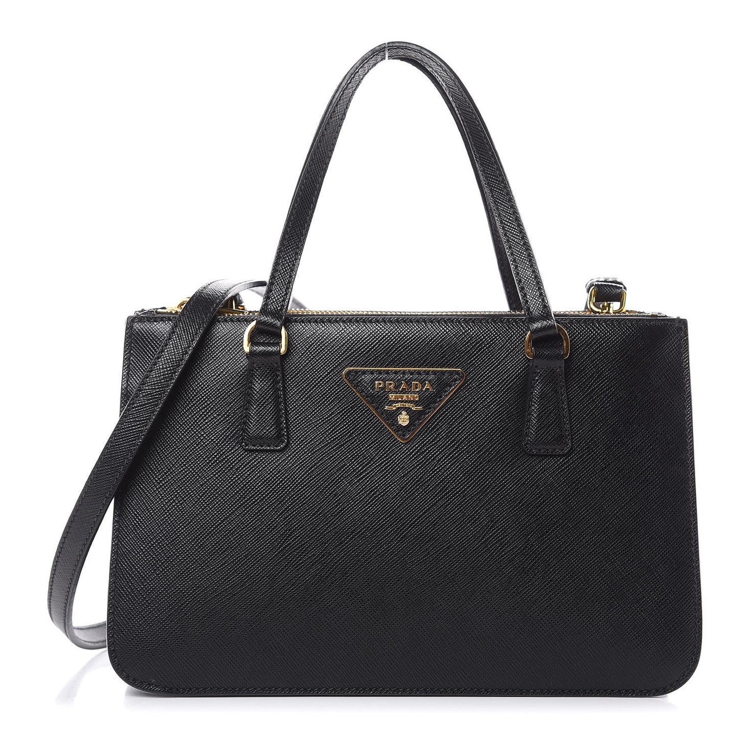 Saffiano Mini Double Zip Tote Black