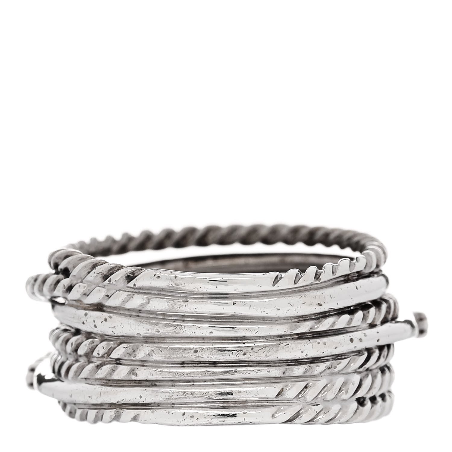 David Yurman Sterling Silver Diamond 11mm Wide Crossover Cable Ring 54 7 3 of 4