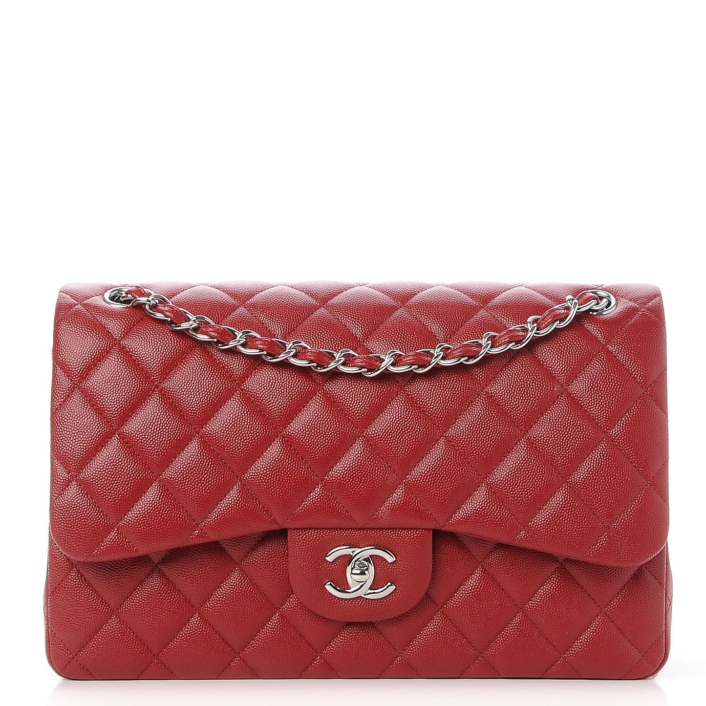 Caviar Quilted Jumbo Double Flap Dark Red
