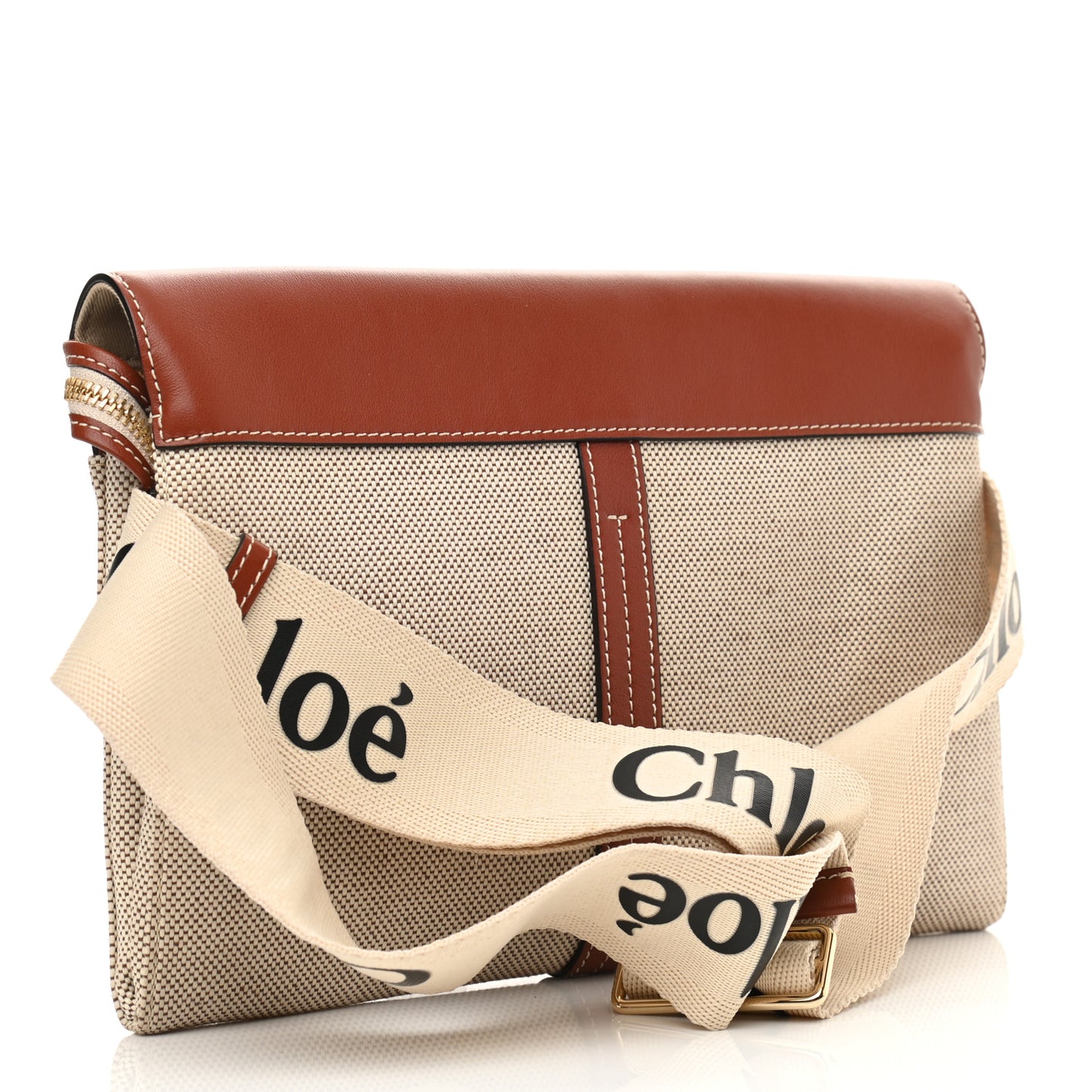 Cotton Calfskin Woody Belt Bag Beige Brown