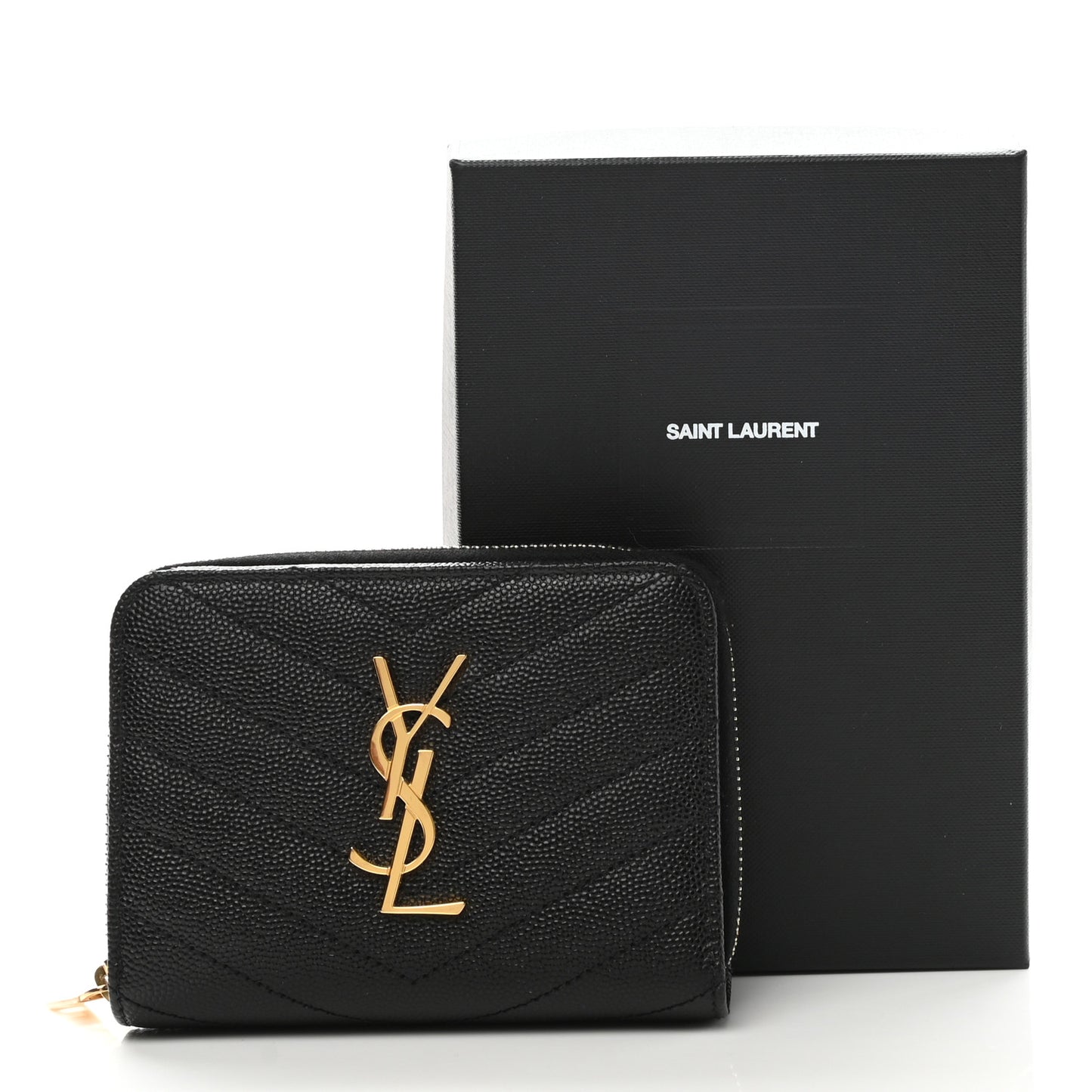 Grain De Poudre Matelasse Chevron Monogram Compact Zip Around Wallet Black