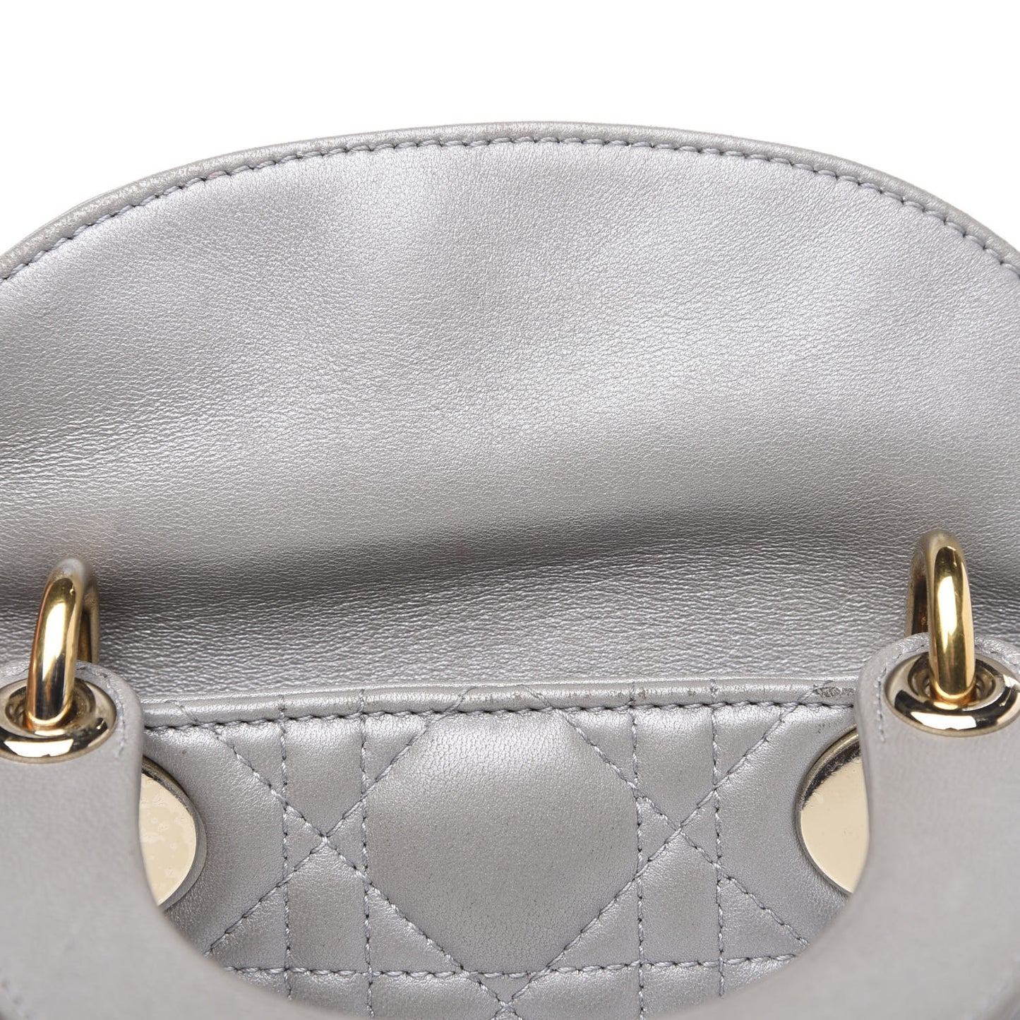 Metallic Lambskin Cannage Mini Lady Dior Grey