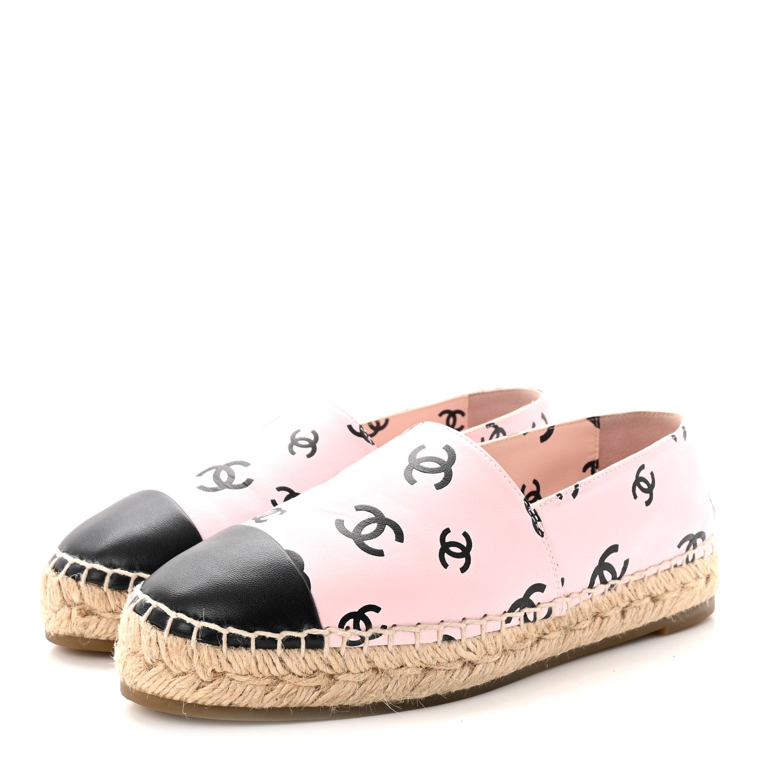 Chanel Lambskin Printed CC Espadrilles 37 Light Pink Black 4 of 9