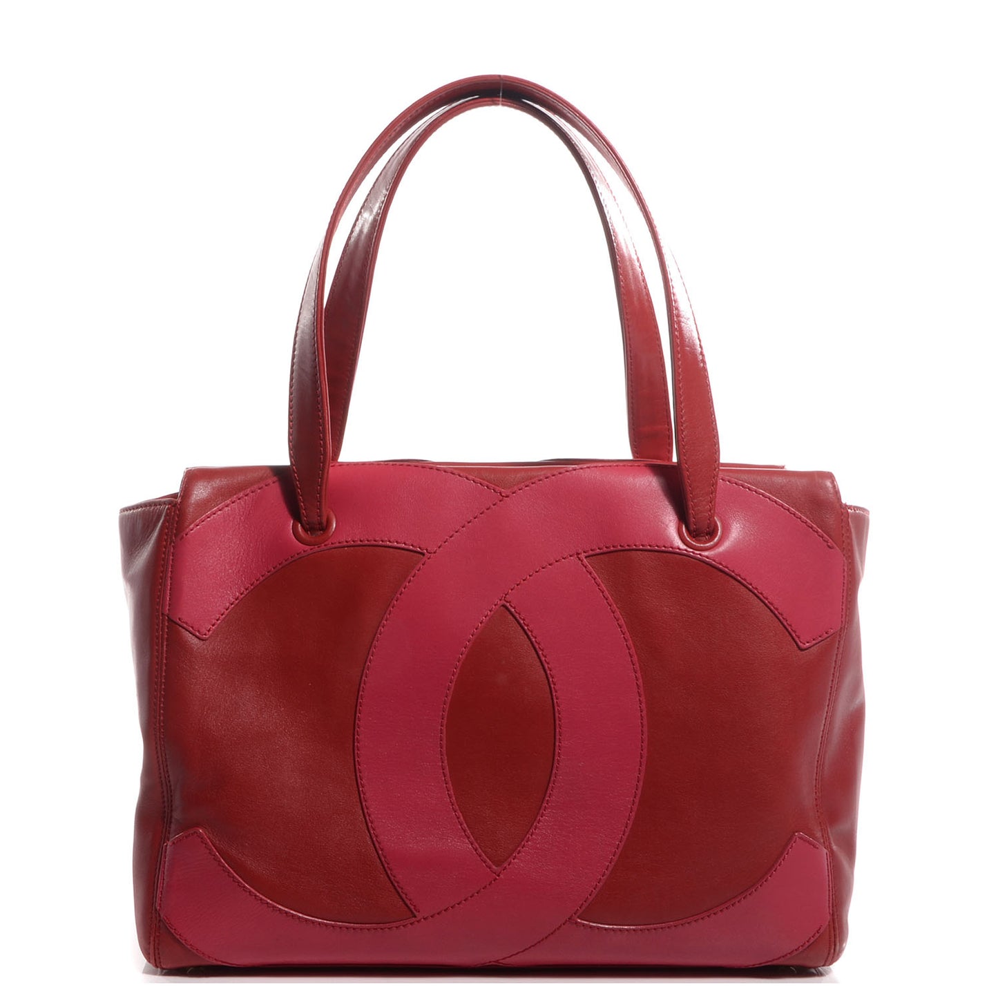 Lambskin CC Stitched Large Tote Red Pink