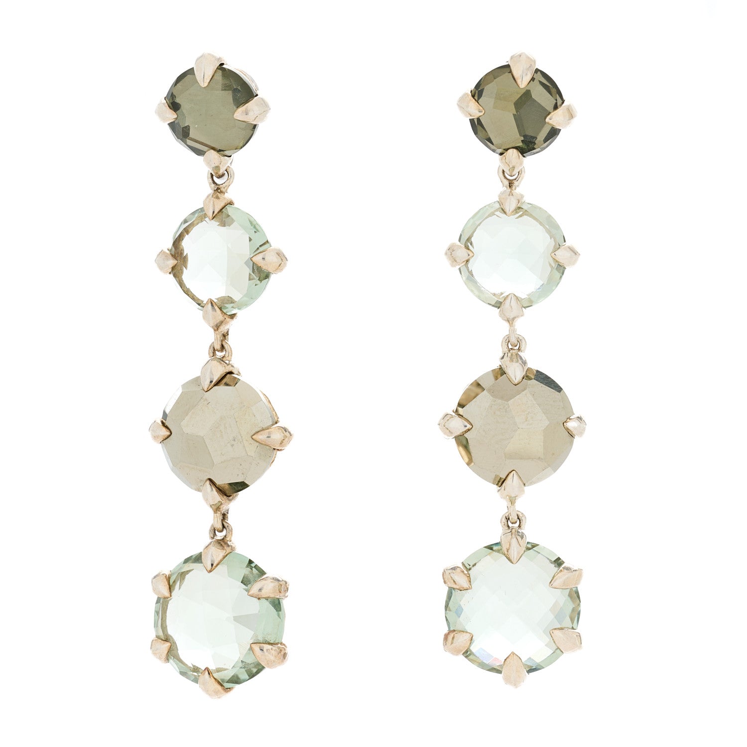 David Yurman Sterling Silver Prasiolite Hematine Drop Earrings 1 of 3