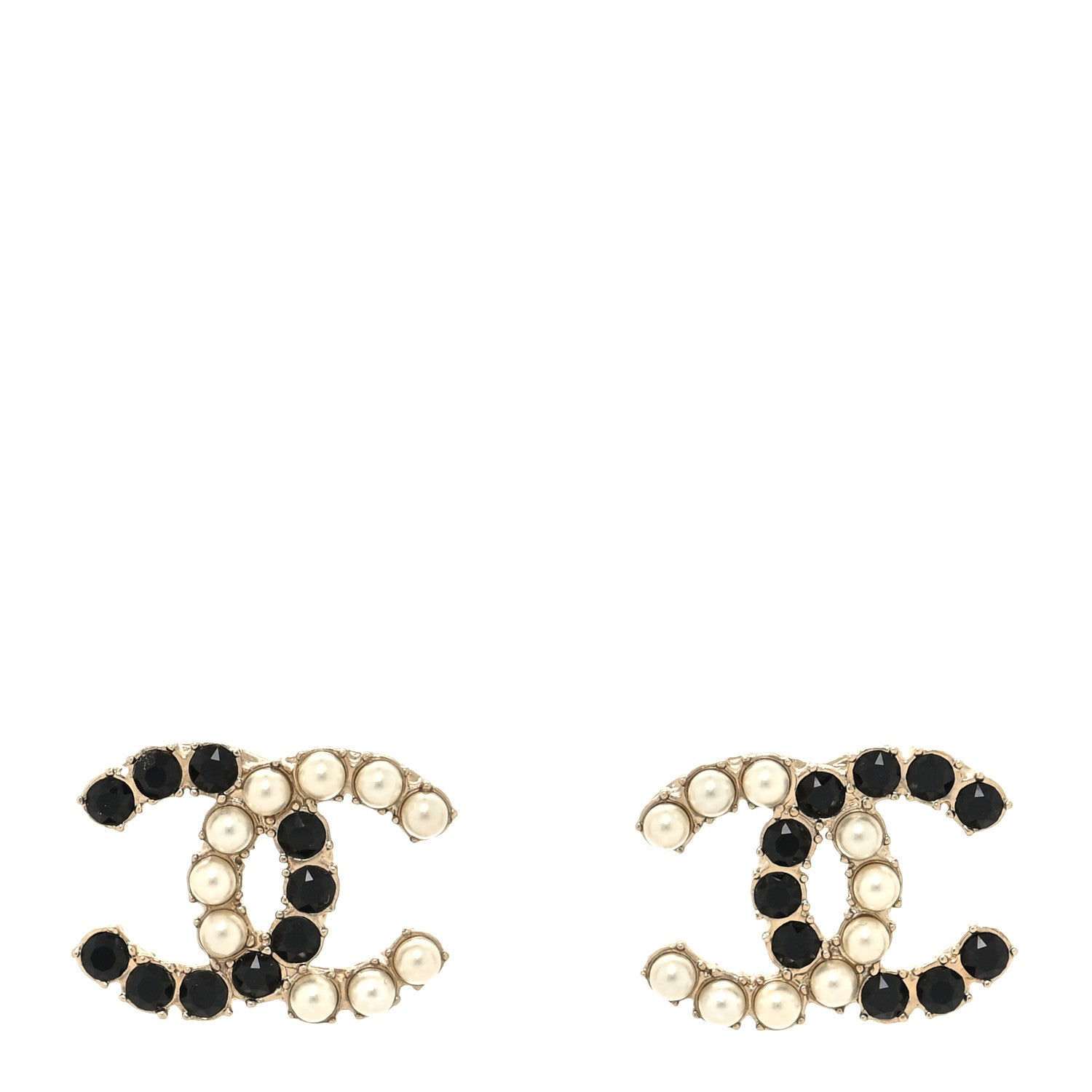 Chanel Crystal Pearl CC Dazzling Domino Earrings Gold Black 1 of 4