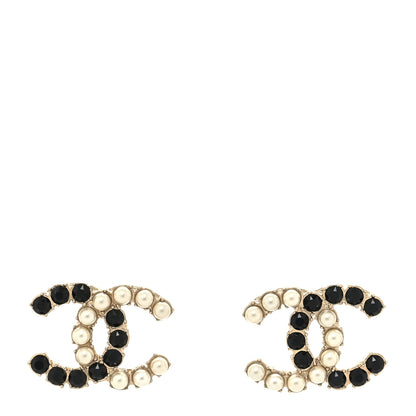 Chanel Crystal Pearl CC Dazzling Domino Earrings Gold Black 1 of 4