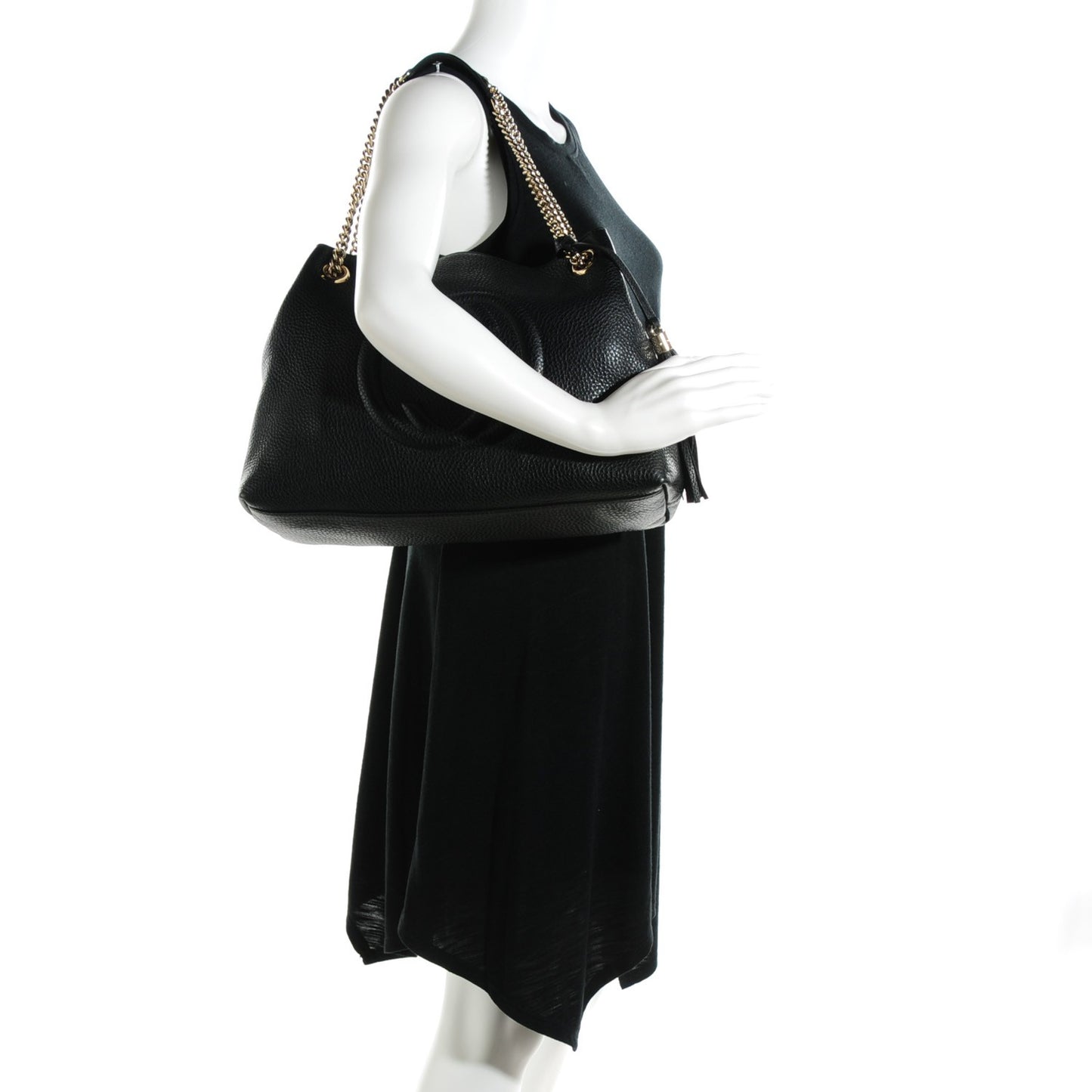 Pebbled Calfskin Medium Soho Chain Shoulder Bag Black