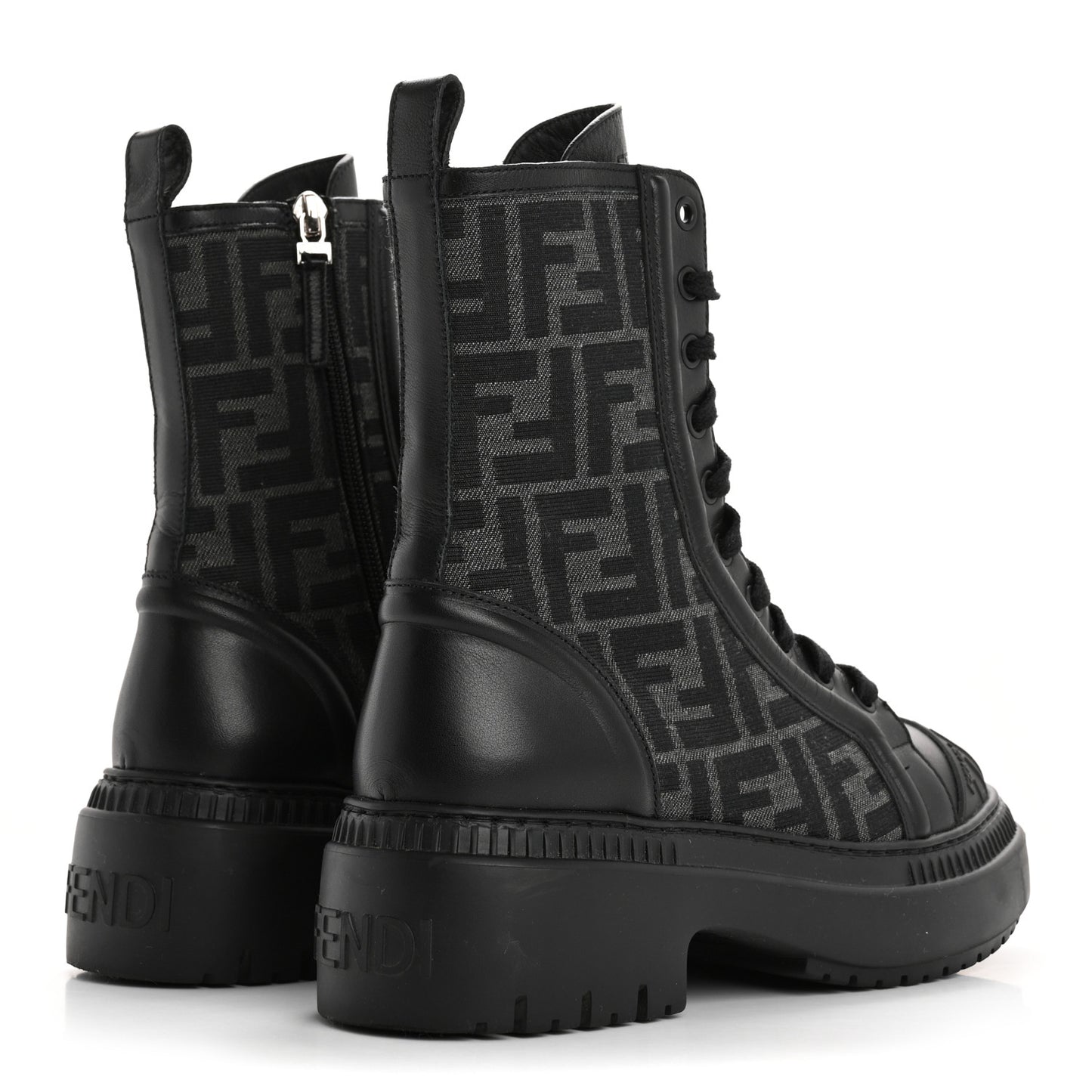 Fabric Jacquard Vitello FF Domino 50mm Biker Boots 37 Black Asfalto