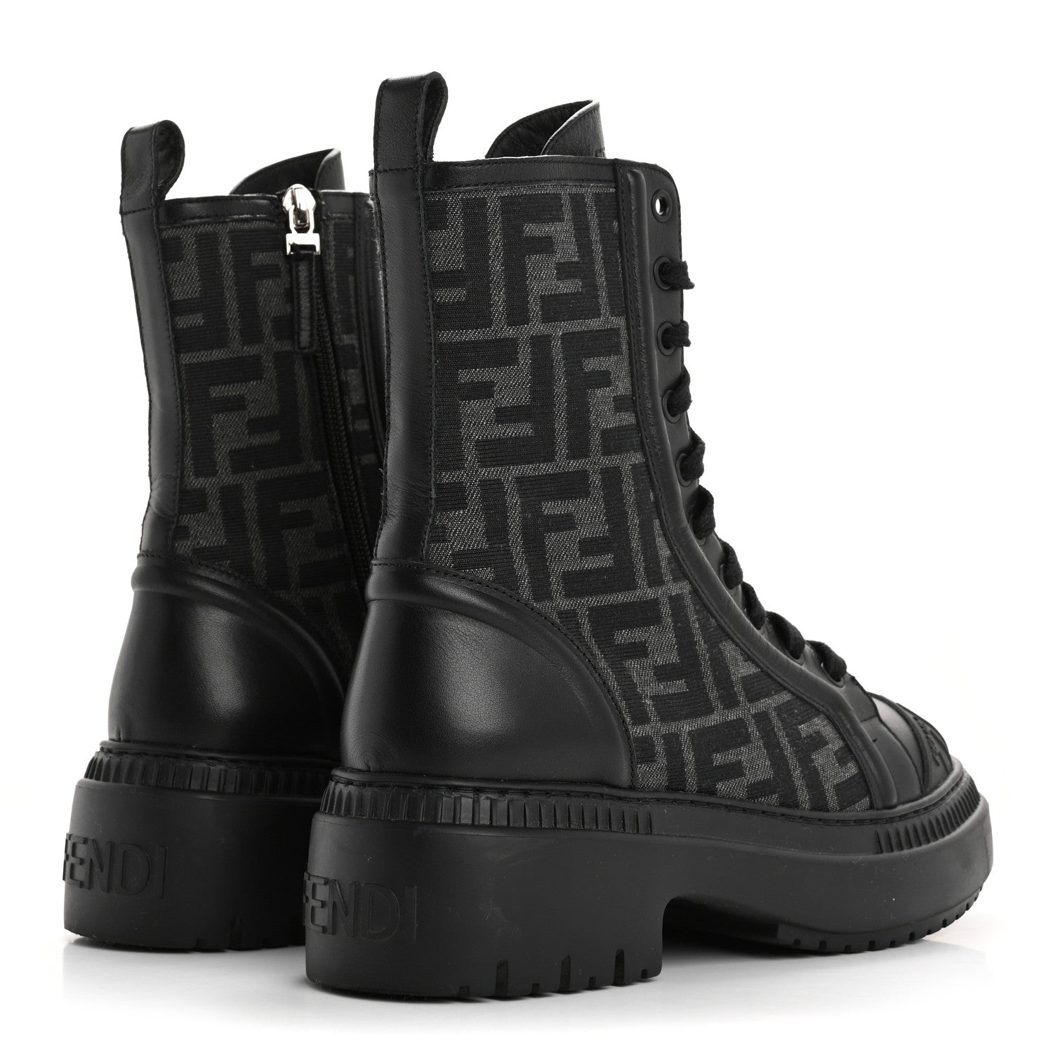 Fendi Fabric Jacquard Vitello FF Domino 50mm Biker Boots 37 Black Asfalto 5 of 9