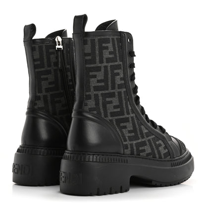 Fendi Fabric Jacquard Vitello FF Domino 50mm Biker Boots 37 Black Asfalto 5 of 9