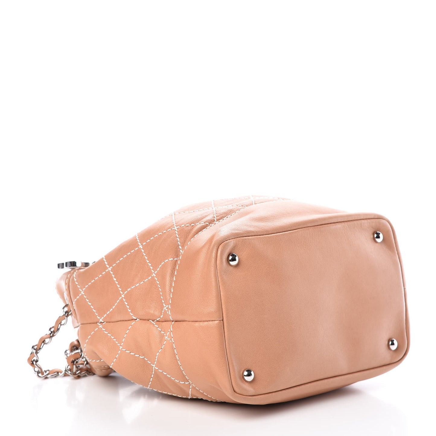 Lambskin Contrast Stitch Small Drawstring Tote Camel