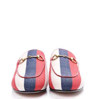 Gucci Canvas Sylvie Stripe Womens Princetown Slippers 39 Mystic White Hibiscus Red Maritime 2 of 8