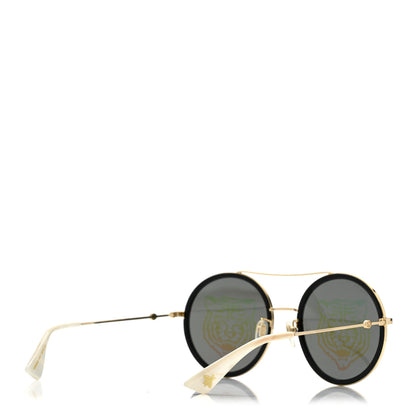 Gucci Metal Round Frame Tiger Print Sunglasses GG0061S Gold 4 of 8
