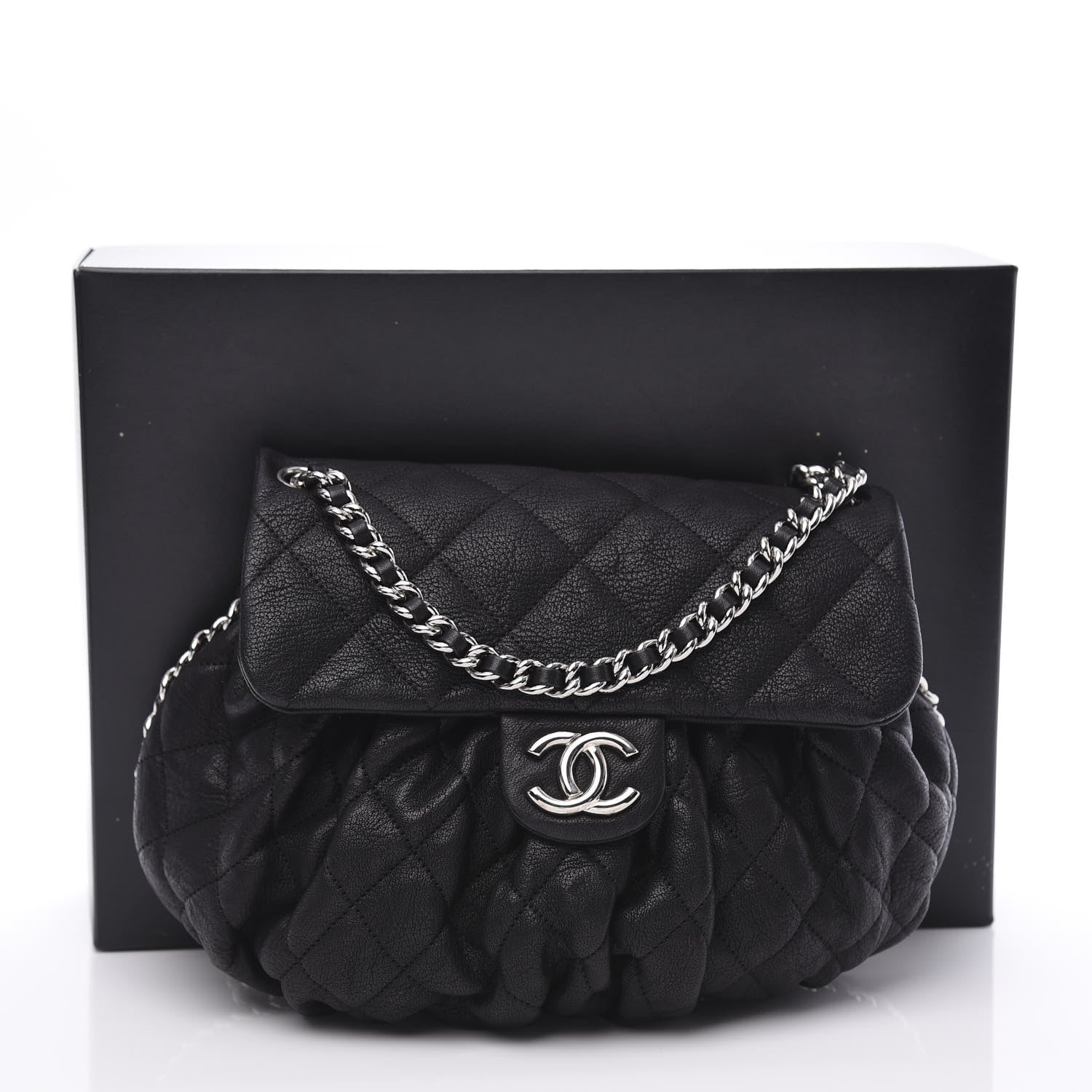 Chanel Crumpled Lambskin Quilted Medium Chain Around Messenger Black 10 of 10