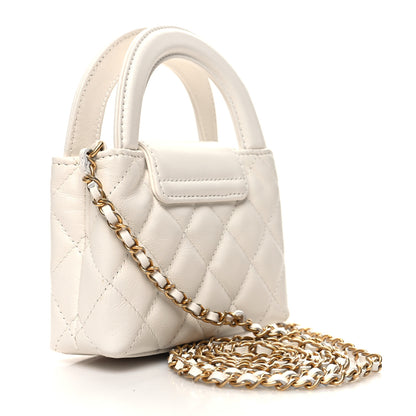 Chanel Shiny Aged Calfskin Quilted Mini Nano Kelly Shopper White 3 of 10