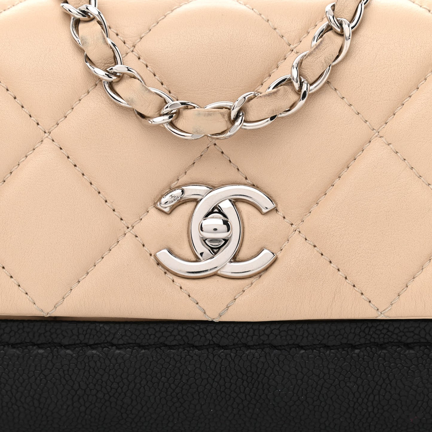 Calfskin Quilted Flap Beige Black