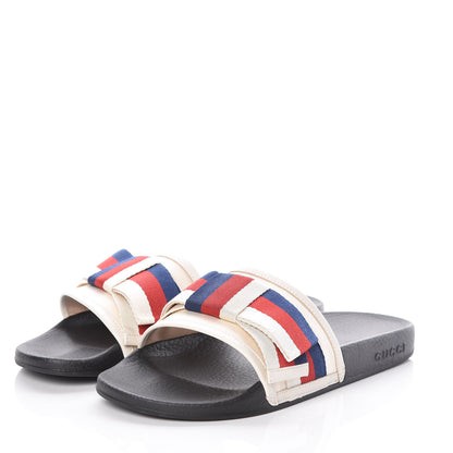 Gucci Satin Web Sylvie Bow Slide Sandals 39 White 3 of 10