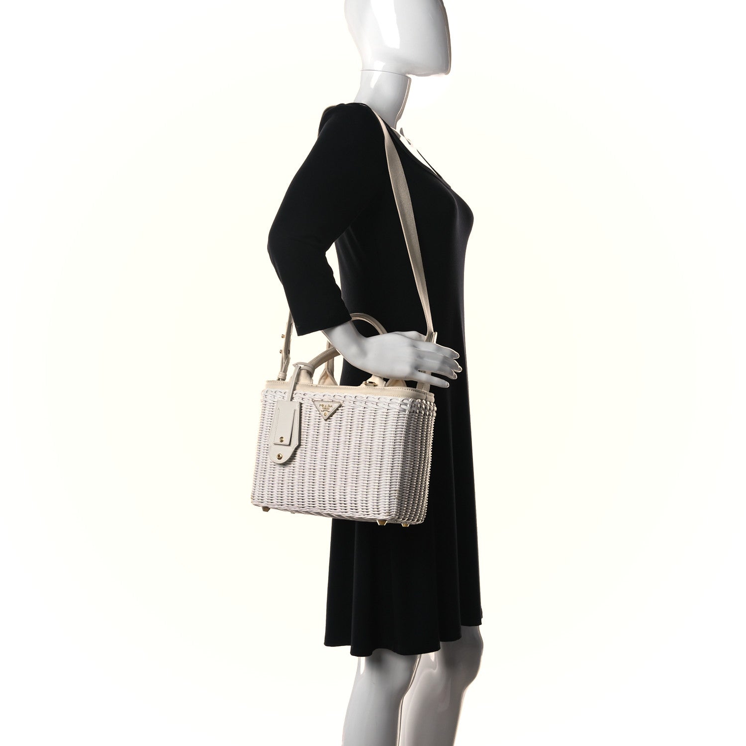 Prada Canvas Wicker Tote White 2 of 23